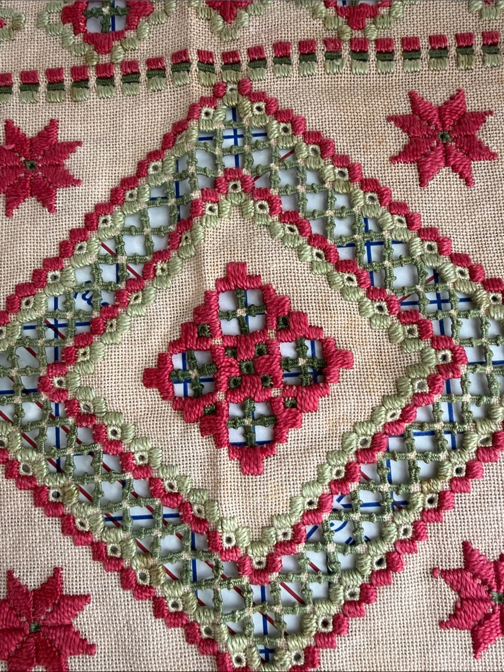 Vintage Hand Embroidered Drawn Thread Hardanger Style Table Topper 18” Square - Picture 6 of 15